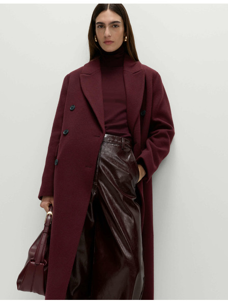 Marks & Spencer Dlouhý dvouřadý kabát s přídavkem vlny Marks & Spencer červená