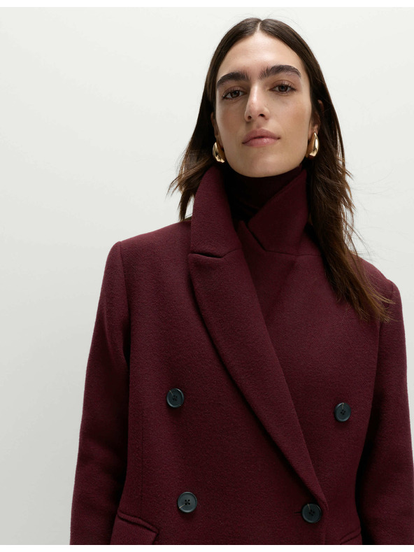 Marks & Spencer Dlouhý dvouřadý kabát s přídavkem vlny Marks & Spencer červená