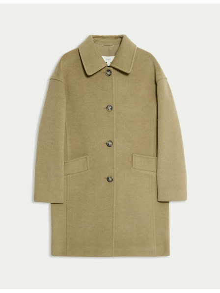 Marks & Spencer Jednořadý keprový kabát s límečkem Marks & Spencer hnědá