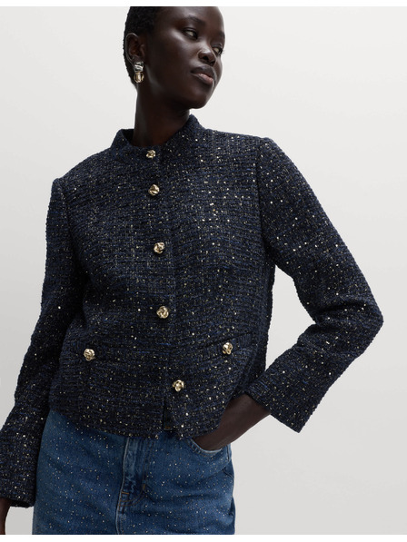 Marks & Spencer Třpytivý tvídový blejzr bez límce, s podílem vlny Marks & Spencer námořnická modrá