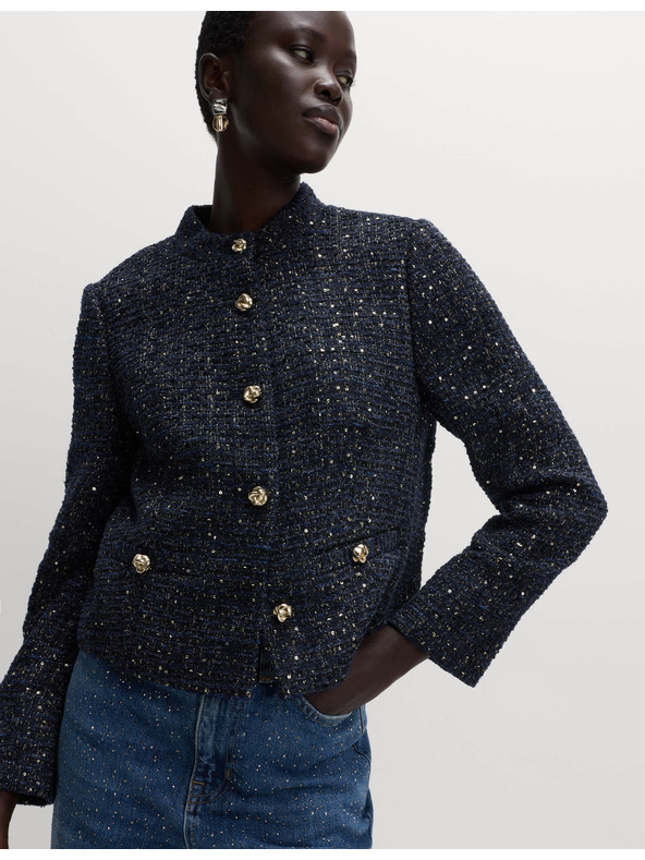 Marks & Spencer Třpytivý tvídový blejzr bez límce, s podílem vlny Marks & Spencer námořnická modrá