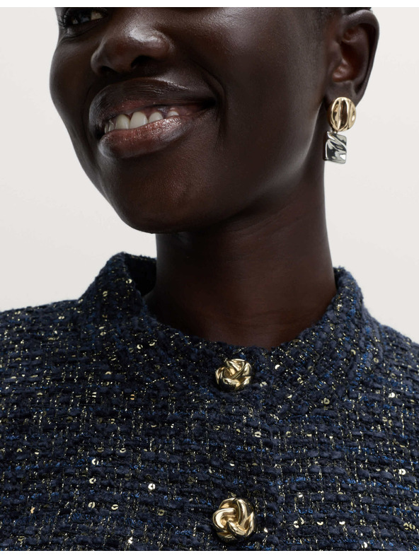 Marks & Spencer Třpytivý tvídový blejzr bez límce, s podílem vlny Marks & Spencer námořnická modrá