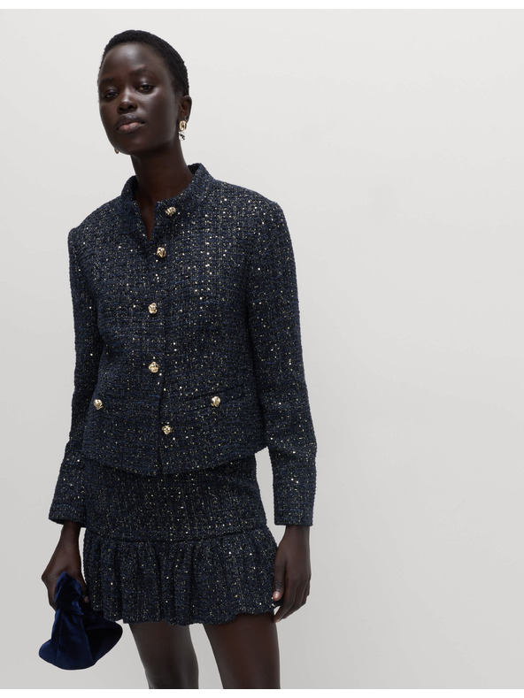 Marks & Spencer Třpytivý tvídový blejzr bez límce, s podílem vlny Marks & Spencer námořnická modrá