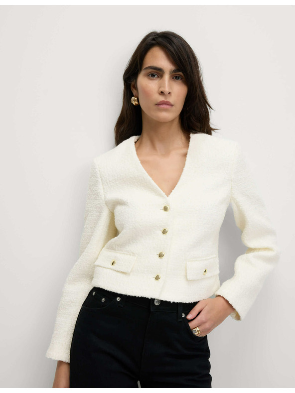 Marks & Spencer Bunda s výstřihem do V a vlnou Marks & Spencer smetanová