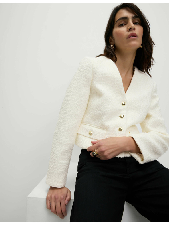 Marks & Spencer Bunda s výstřihem do V a vlnou Marks & Spencer smetanová