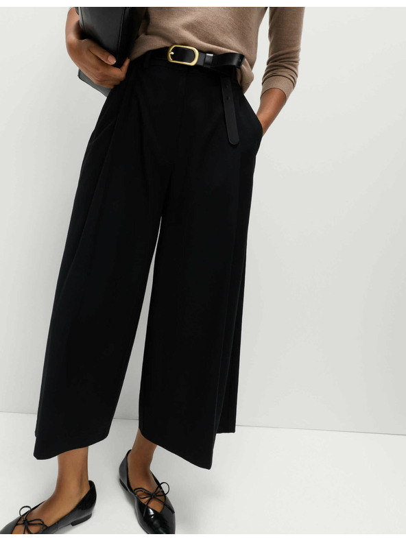 Marks & Spencer Tkaná plisovaná kalhotová sukně s širokými nohavicemi Marks & Spencer černá