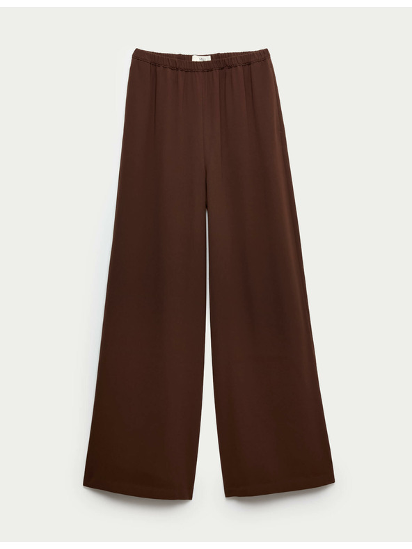 Marks & Spencer Krepové kalhoty se širokými nohavicemi a elastickým pasem Marks & Spencer hnědá