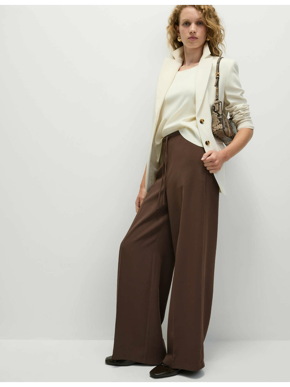Marks & Spencer Krepové kalhoty se širokými nohavicemi a elastickým pasem Marks & Spencer hnědá