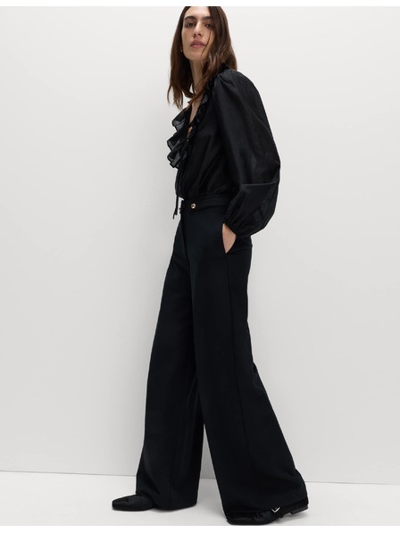 Marks & Spencer Kalhoty se stažením v pase a širokými nohavicemi Marks & Spencer černá