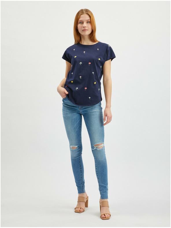 Orsay Tmavě modré dámské květované tričko ORSAY