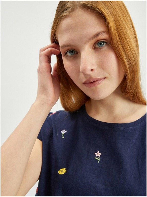 Orsay Tmavě modré dámské květované tričko ORSAY