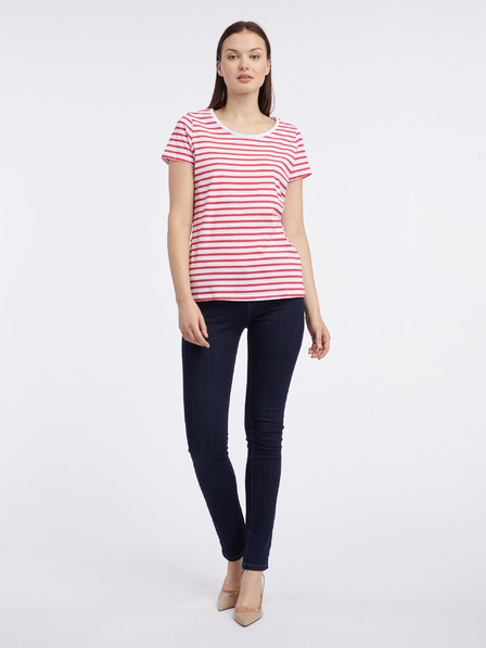 Orsay Bílo-červené dámské pruhované tričko ORSAY