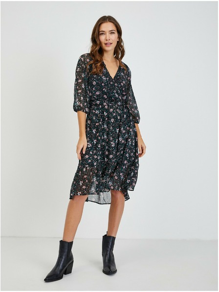 Orsay Černé dámské květované šaty se zavazováním ORSAY