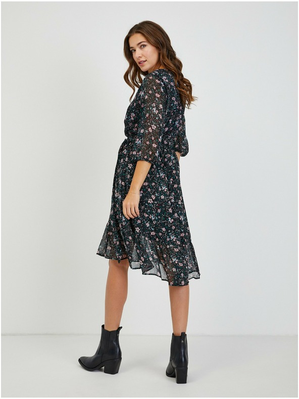 Orsay Černé dámské květované šaty se zavazováním ORSAY