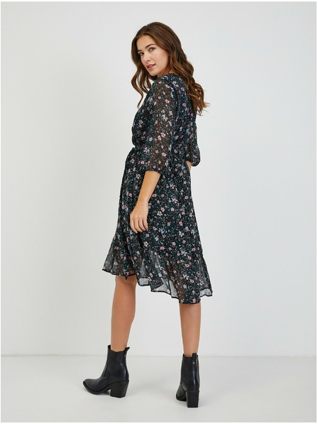 Orsay Černé dámské květované šaty se zavazováním ORSAY