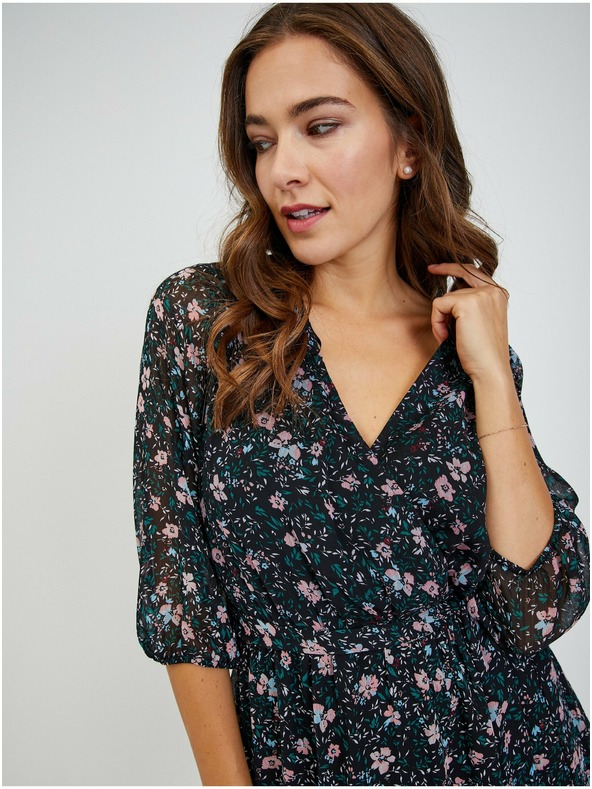 Orsay Černé dámské květované šaty se zavazováním ORSAY