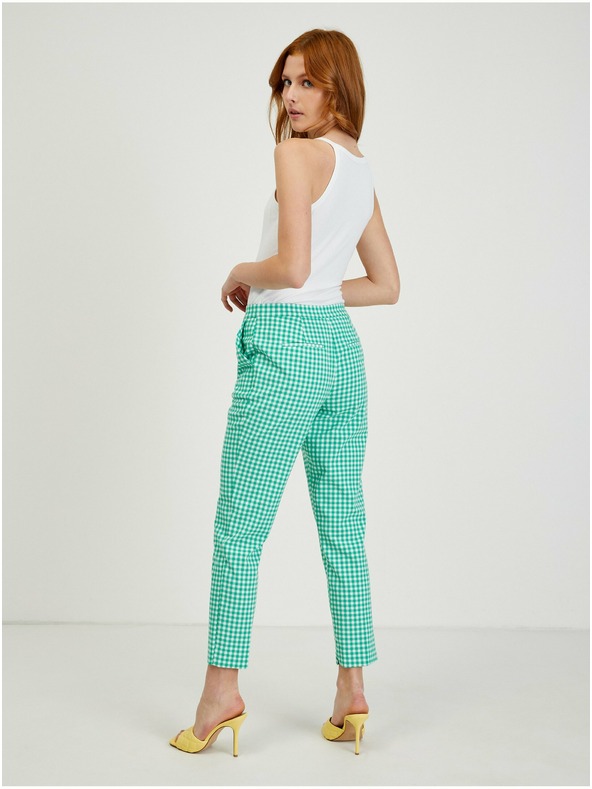 Orsay Světle zelené dámské kostkované kalhoty ORSAY