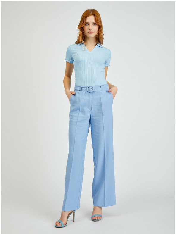 Orsay Světle modré dámské žebrované polo tričko ORSAY