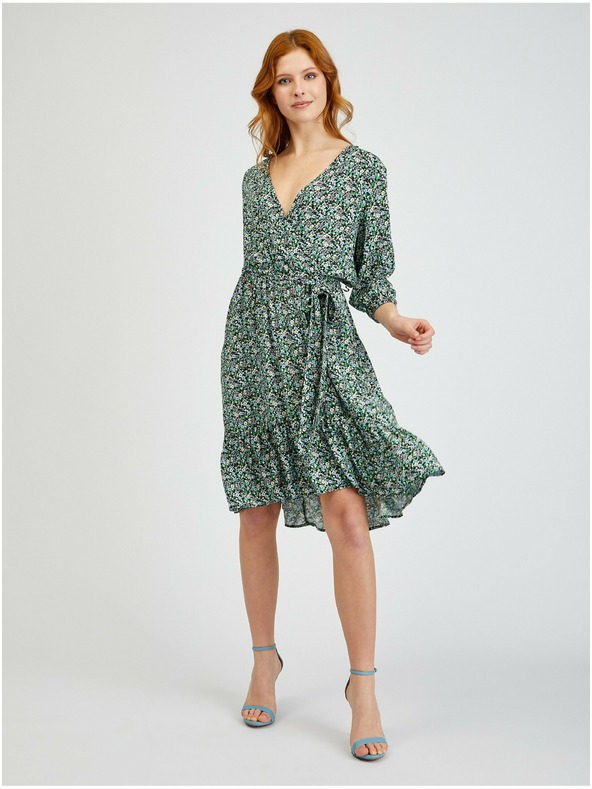 Orsay Zelené dámské vzorované šaty se zavazováním ORSAY