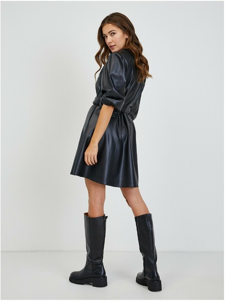 Orsay Černé dámské koženkové šaty s páskem ORSAY