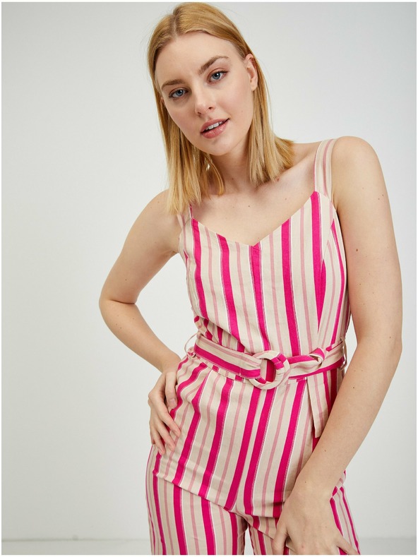 Orsay Béžovo-růžový dámský lněný overal ORSAY Los Angeles