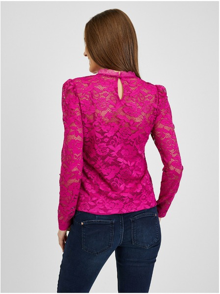 Orsay Tmavě růžové dámské krajkované tričko ORSAY