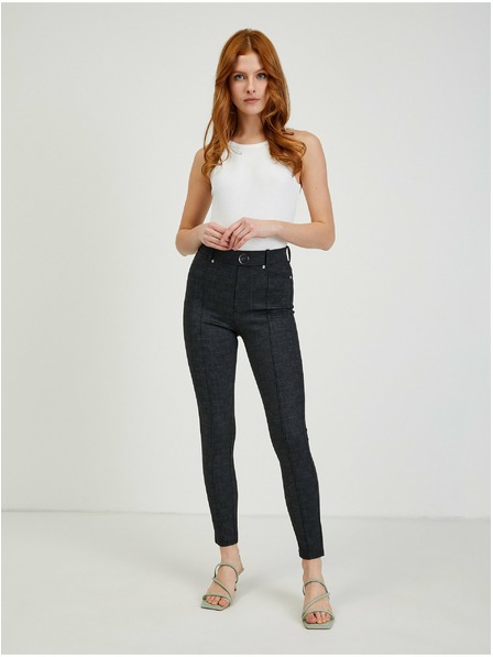 Orsay Tmavě šedé dámské kárované kalhoty ORSAY