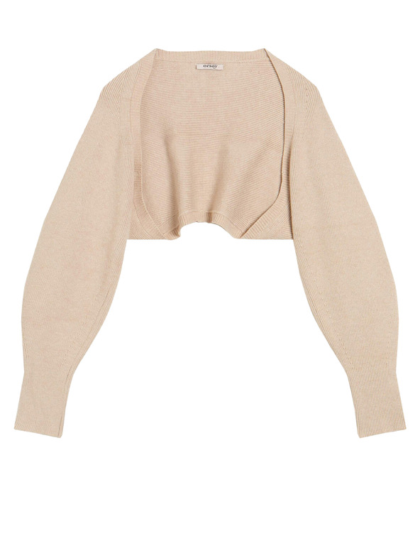 Orsay Béžový žebrovaný krátký kardigan s balonovými rukávy ORSAY