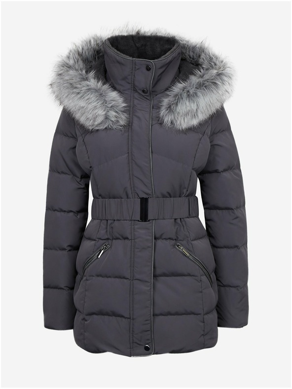 Orsay Tmavě šedá dámská zimní prošívaná bunda s páskem ORSAY