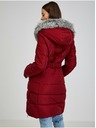 Orsay Vínový dámský péřový zimní kabát s kapucí a umělým kožíškem ORSAY