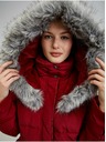Orsay Vínový dámský péřový zimní kabát s kapucí a umělým kožíškem ORSAY