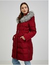 Orsay Vínový dámský péřový zimní kabát s kapucí a umělým kožíškem ORSAY