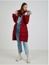Orsay Vínový dámský péřový zimní kabát s kapucí a umělým kožíškem ORSAY