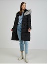 Orsay Černý dámský péřový zimní kabát s kapucí a umělým kožíškem ORSAY
