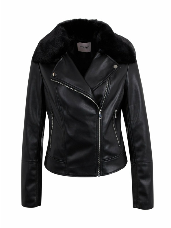 Orsay Černá dámská koženková bunda s umělým kožíškem ORSAY