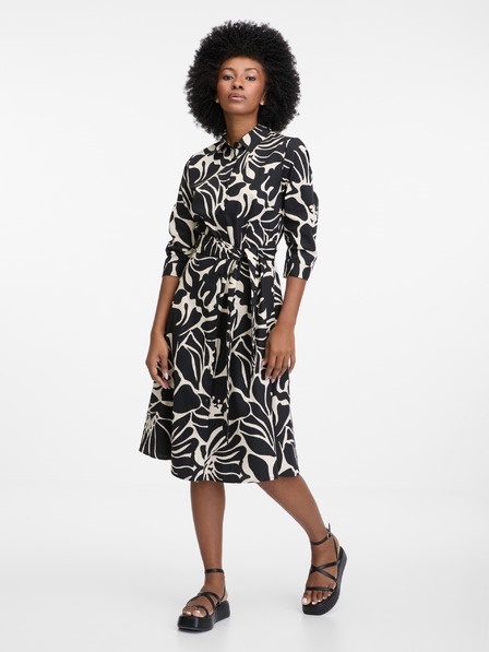 Orsay Černé dámské vzorované košilové šaty ORSAY