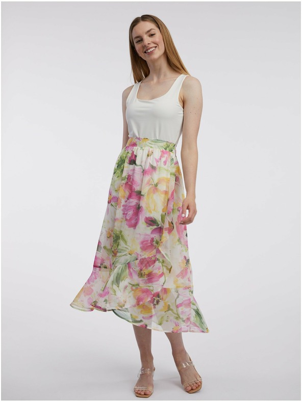 Orsay Růžovo-bílá dámská květovaná midi sukně ORSAY