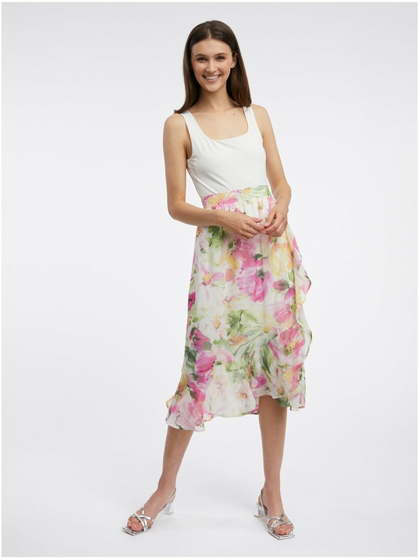 Orsay Růžovo-bílá dámská květovaná midi sukně ORSAY