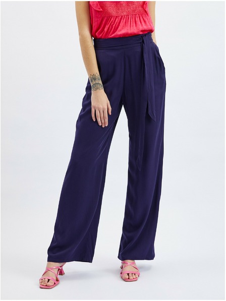 Orsay Tmavě modré dámské široké kalhoty ORSAY