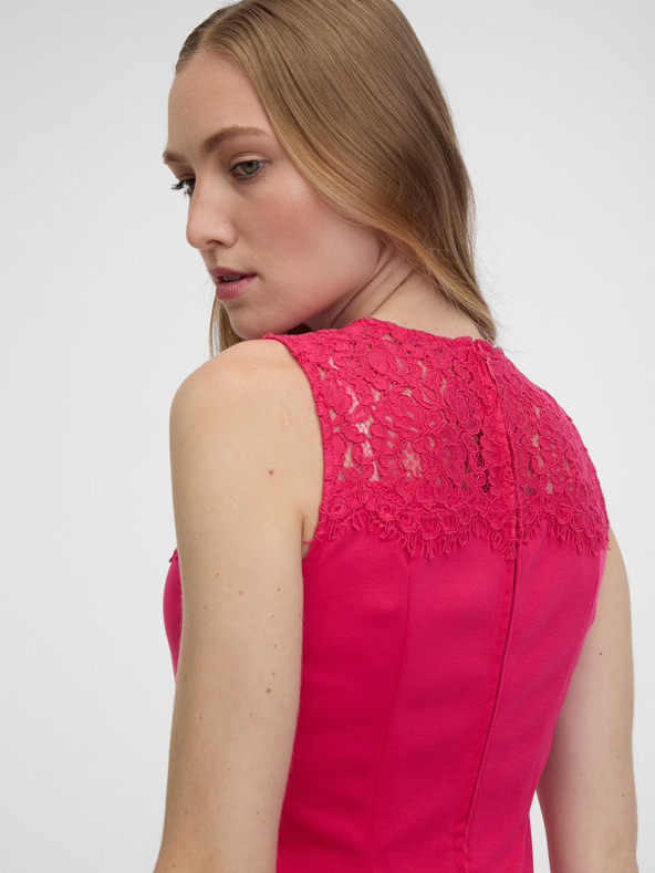 Orsay Tmavě růžové dámské pouzdrové šaty s krajkou ORSAY