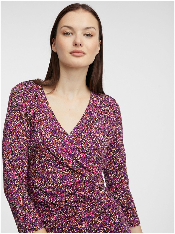 Orsay Fialové dámské vzorované pouzdrové šaty ORSAY