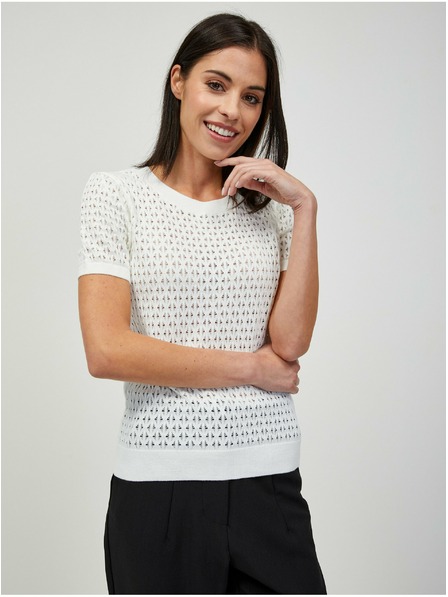 Orsay Bílý děrovaný svetr s krátkým rukávem ORSAY