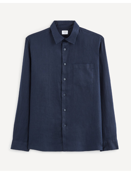 Celio Tmavě modrá pánská lněná košile Celio Baflax
