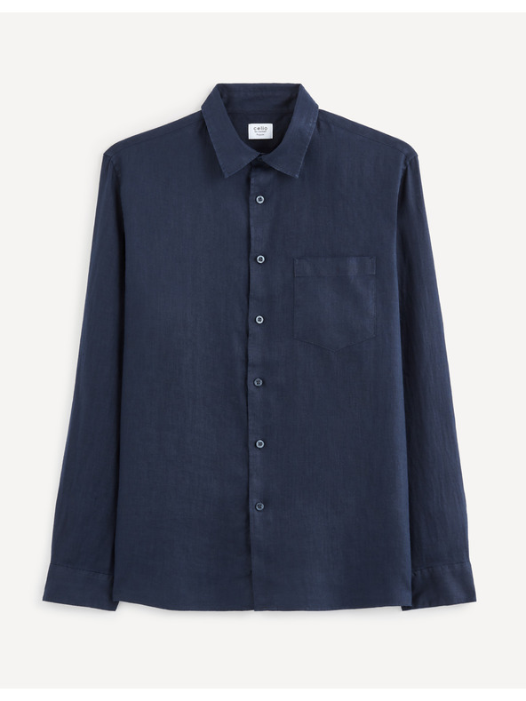 Celio Tmavě modrá pánská lněná košile Celio Baflax