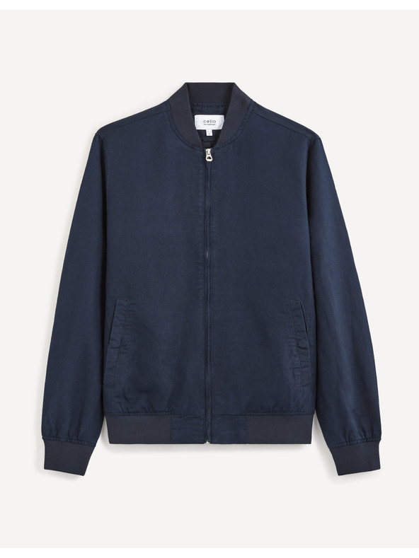 Celio Tmavě modrá pánská lněná bunda Celio Bulin10