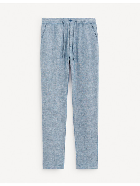 Celio Modré pánské lněné kalhoty Celio Dolinus