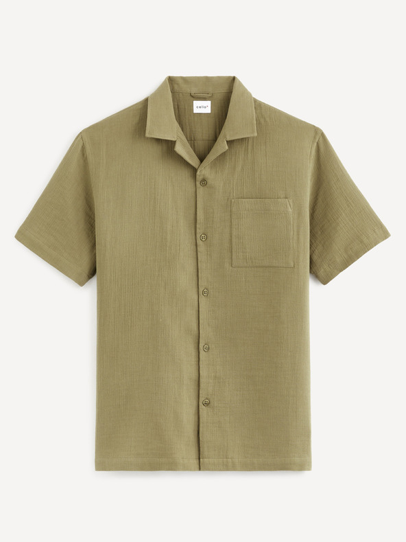 Celio Khaki pánská košile s kapsou Celio