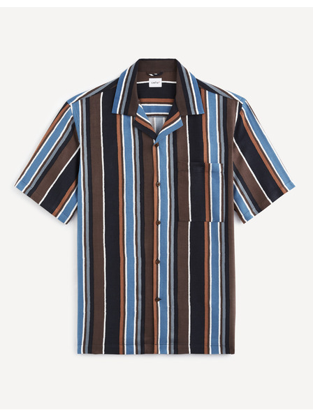 Celio Modro-hnědá pánská pruhovaná košile Celio Taboy