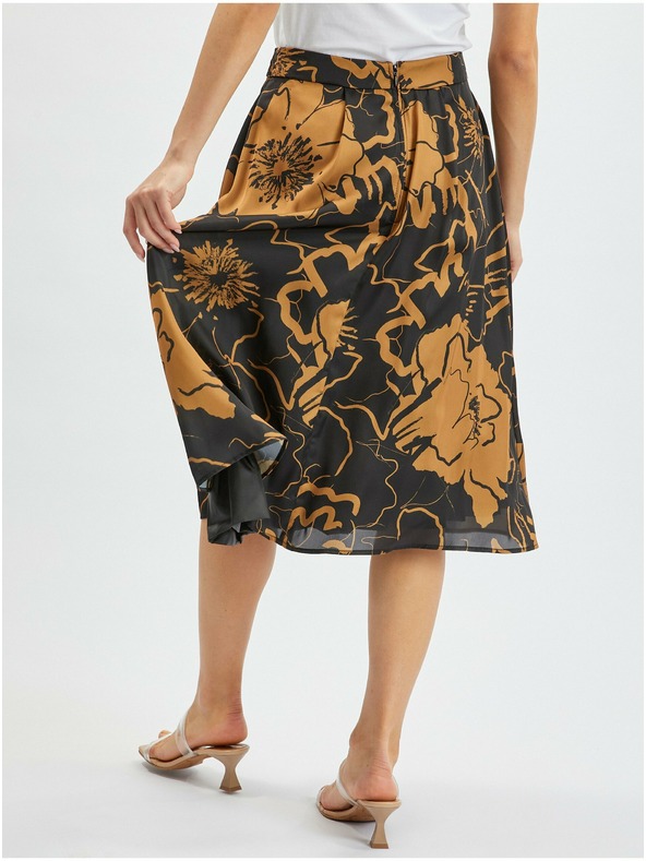 Orsay Hnědo-černá dámská květovaná saténová sukně ORSAY