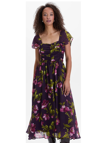Orsay Fialové dámské midi šaty s květinovým vzorem ORSAY